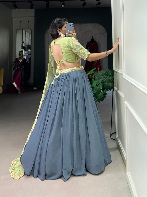 Gray and Pista Bridesmaid Georgette Lehenga Choli