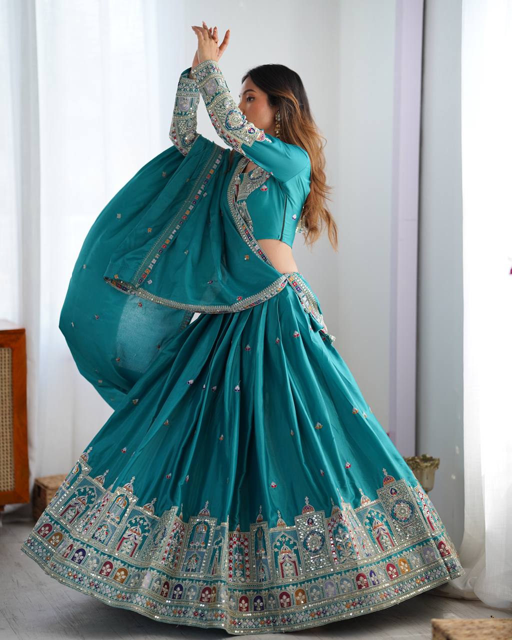 Navrang Royale Natural Crep silk Embroidered Lehenga Choli