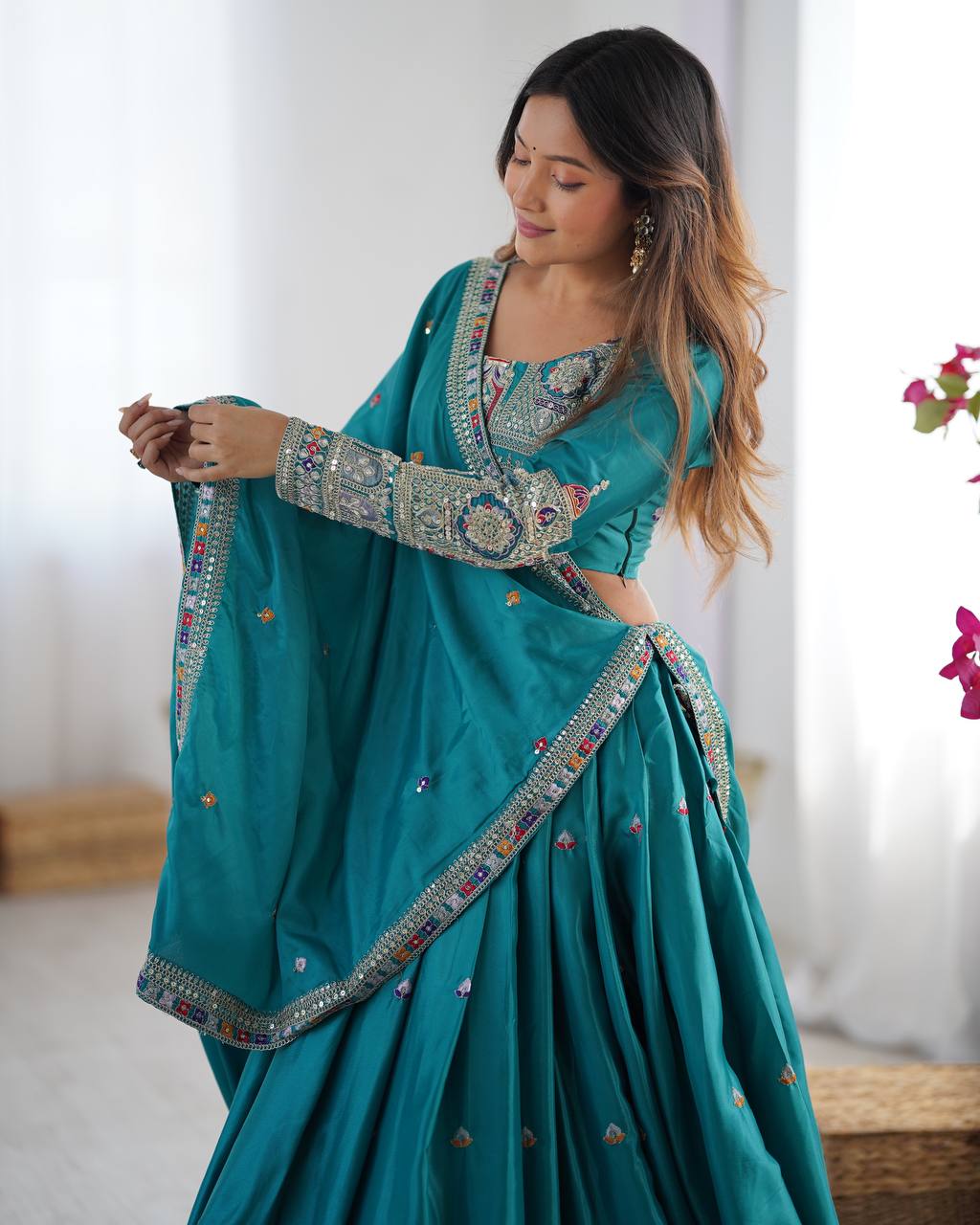 Navrang Royale Natural Crep silk Embroidered Lehenga Choli