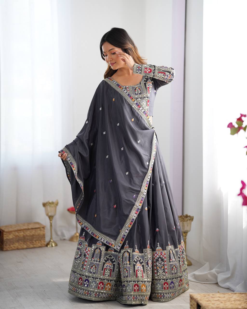 Navrang Royale Natural Crep silk Embroidered Lehenga Choli