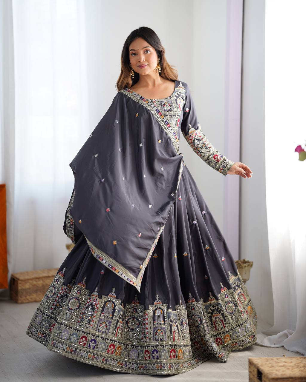 Navrang Royale Natural Crep silk Embroidered Lehenga Choli