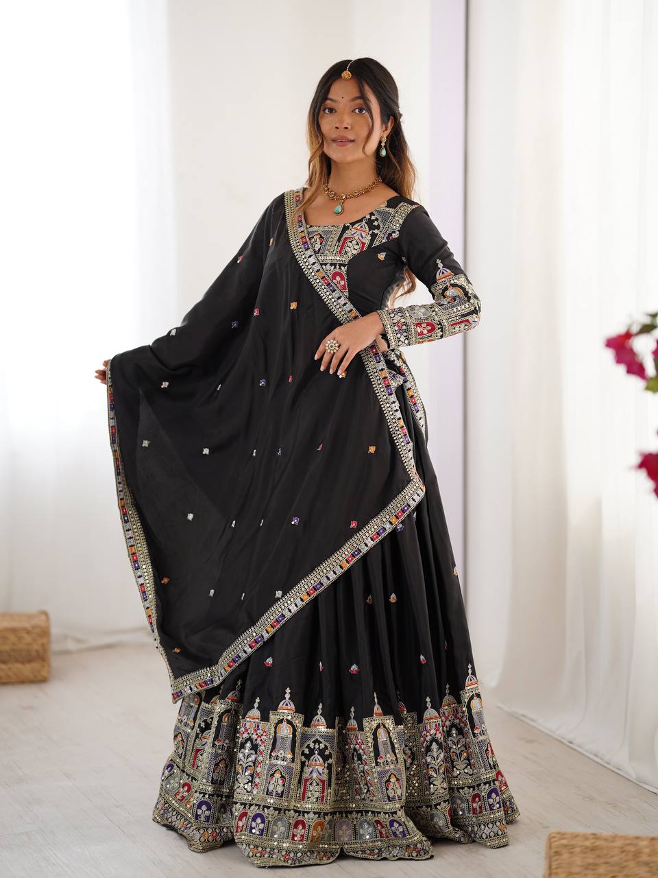 Navrang Royale Natural Crep silk Embroidered Lehenga Choli