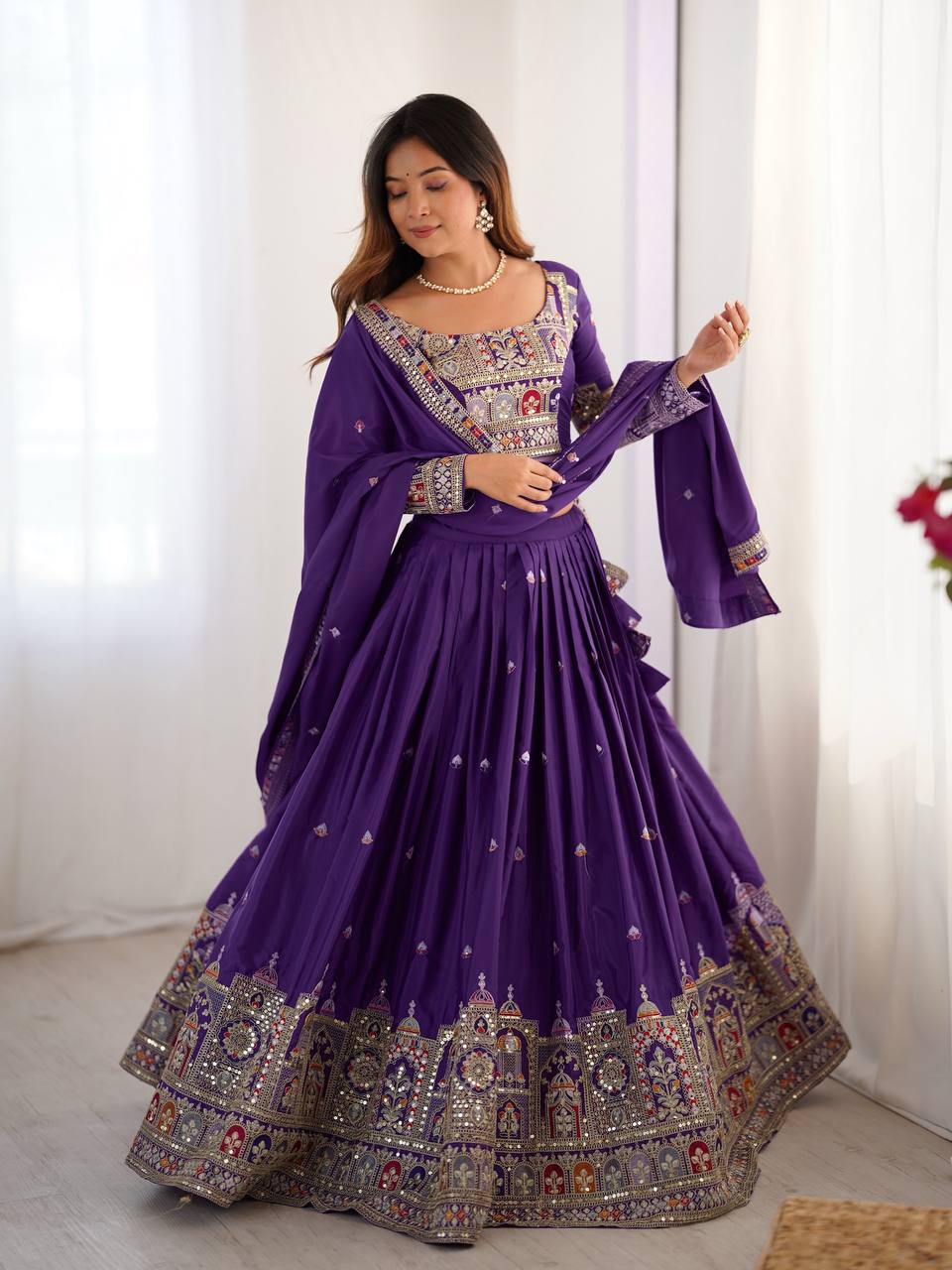 Navrang Royale Natural Crep silk Embroidered Lehenga Choli