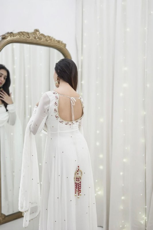 Tishya Beautiful Designer Hand work White Anarkali Set