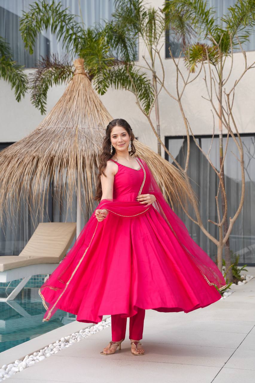 Aurelia Pink Blush Bloom Romansilk Chanderi Anarkali suit