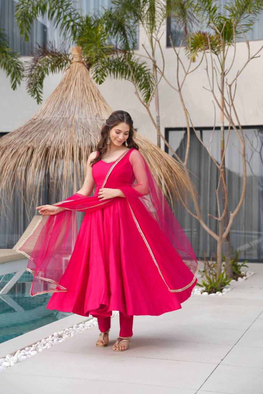 Aurelia Pink Blush Bloom Romansilk Chanderi Anarkali suit