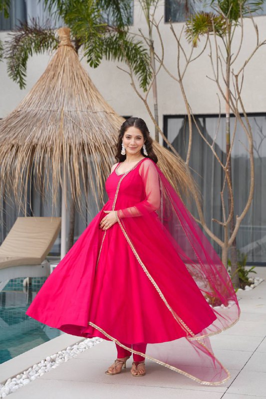 Aurelia Pink Blush Bloom Romansilk Chanderi Anarkali suit