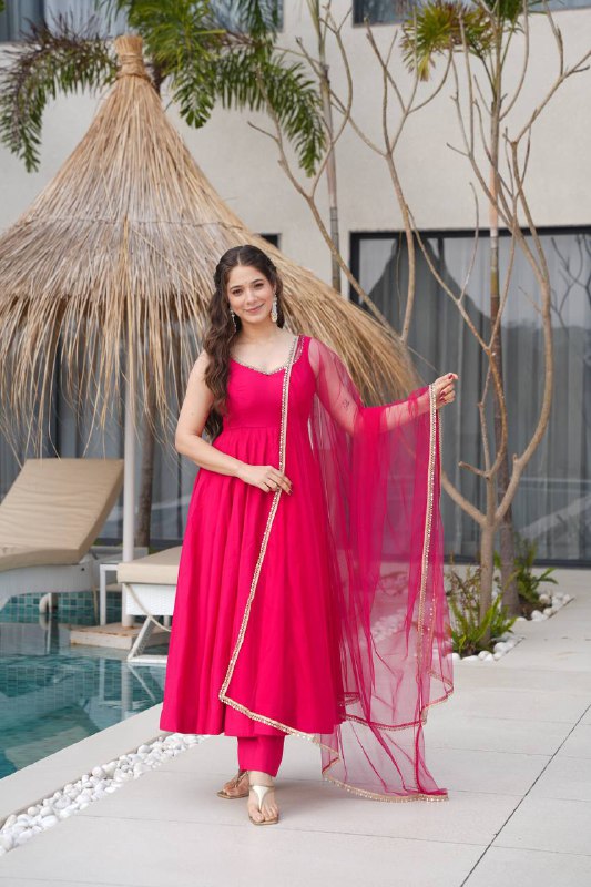 Aurelia Pink Blush Bloom Romansilk Chanderi Anarkali suit