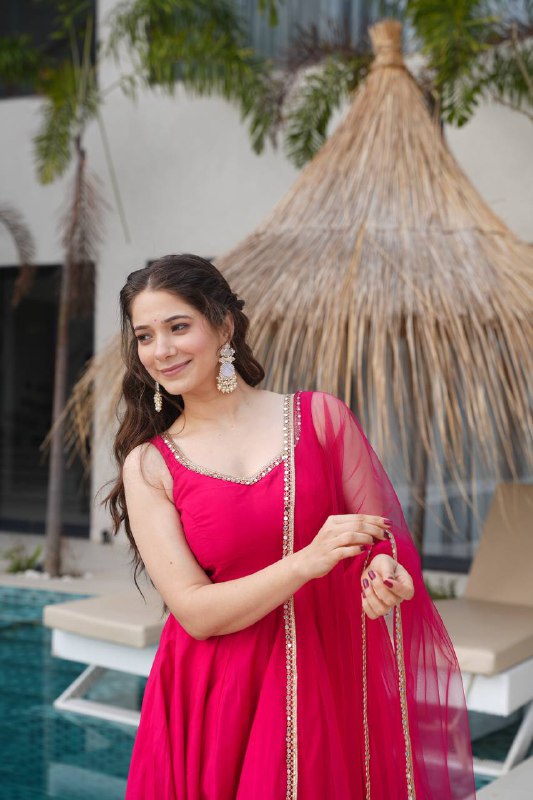 Aurelia Pink Blush Bloom Romansilk Chanderi Anarkali suit