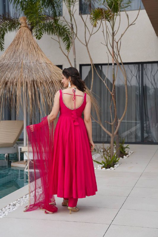 Aurelia Pink Blush Bloom Romansilk Chanderi Anarkali suit