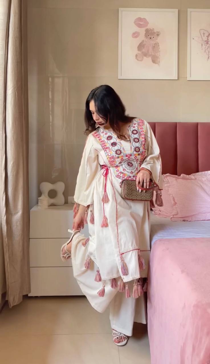 Rakhi Special Premium Designer Pure Cotton Kurta with Palazzo