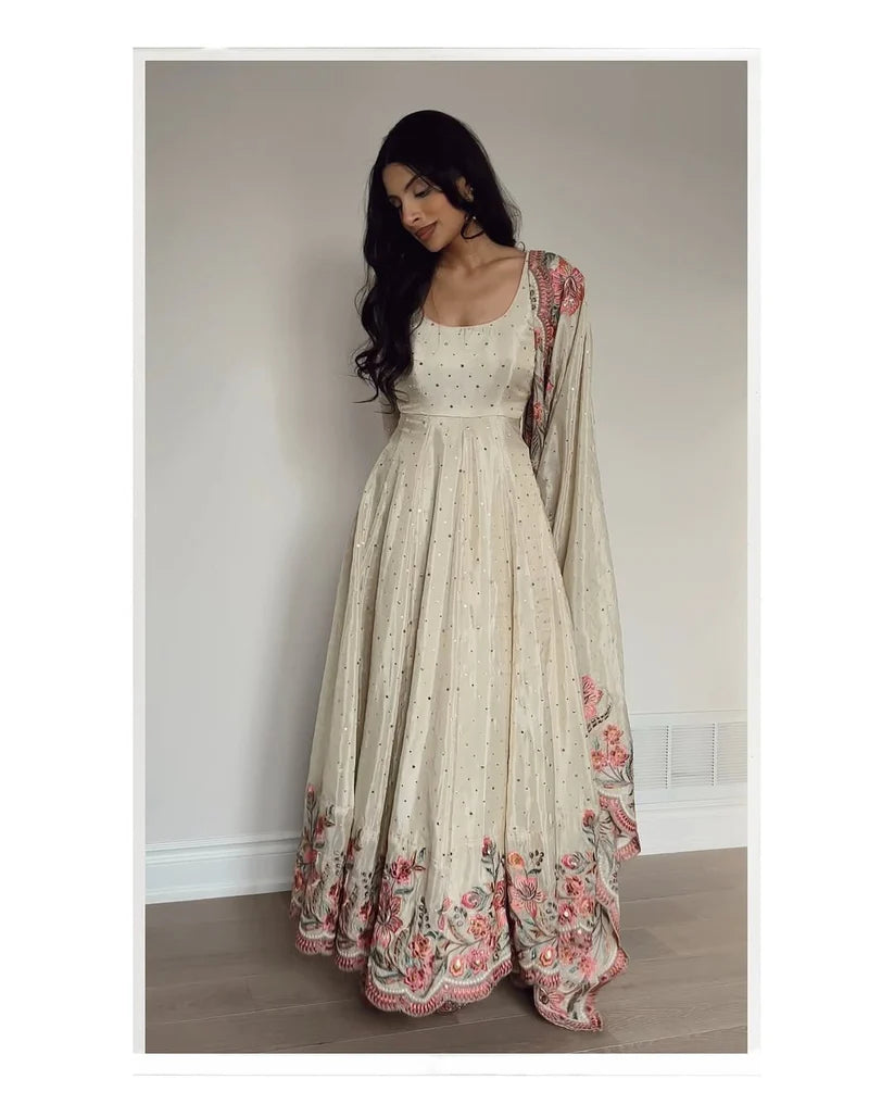 Kyra Pure Chinon Silk Crafted Pretty Anarkali Gown