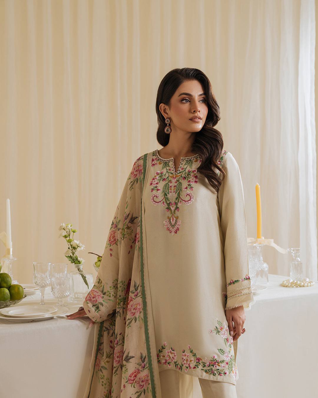 Aayat Elegance Cream Embroidered Kurta Set