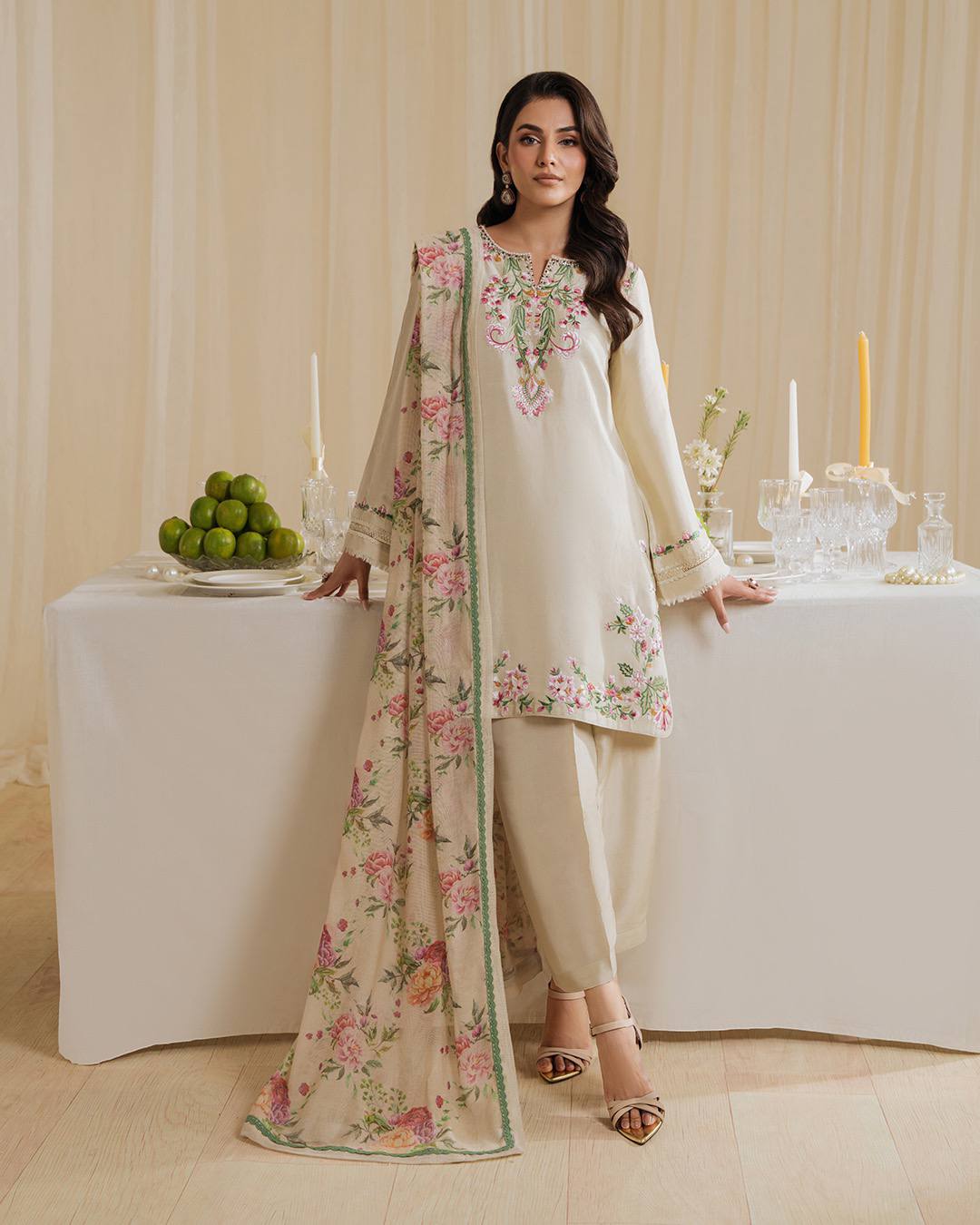 Aayat Elegance Cream Embroidered Kurta Set