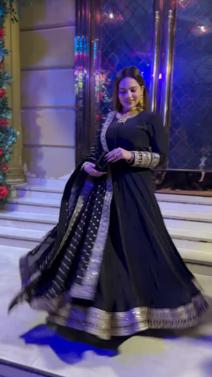Mehfil Black Grace Ensemble Embroidery Work Anarkali Suit