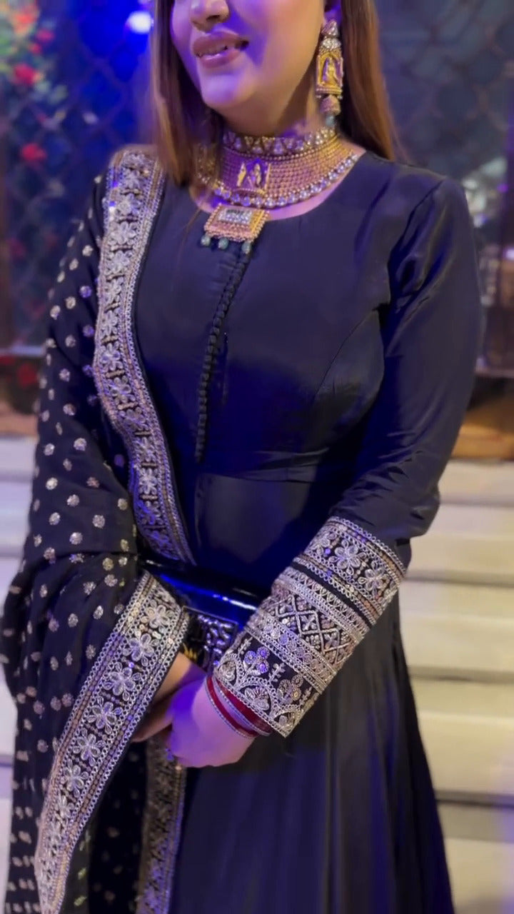 Mehfil Black Grace Ensemble Embroidery Work Anarkali Suit