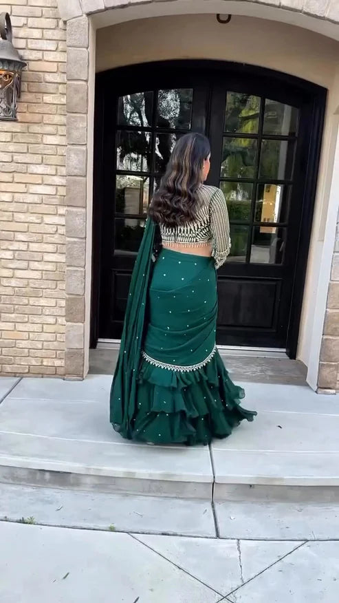 Azael green Ruffle saree With Embellished Blouse