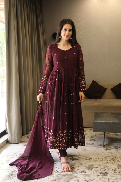 LADY'S WINE COLOURED ANARKALI SUIT SET  TD-06