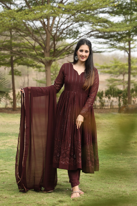 DERRY'S COFEE COLOURED ANARKALI SUIT SET TD-02