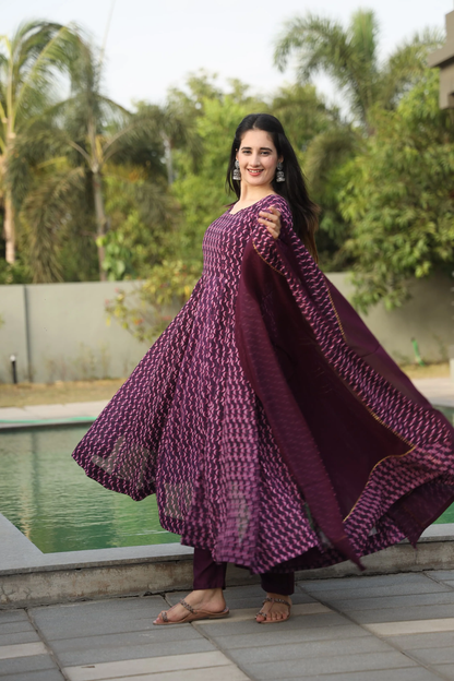 DHARANI'S WINE COLOURED ANARKALI SUIT SET TD-12