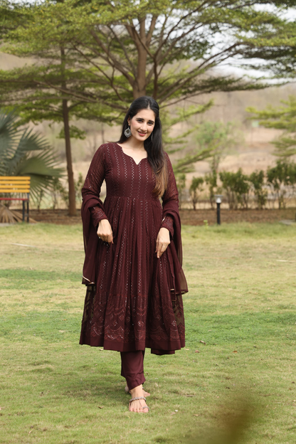 DERRY'S COFEE COLOURED ANARKALI SUIT SET TD-02