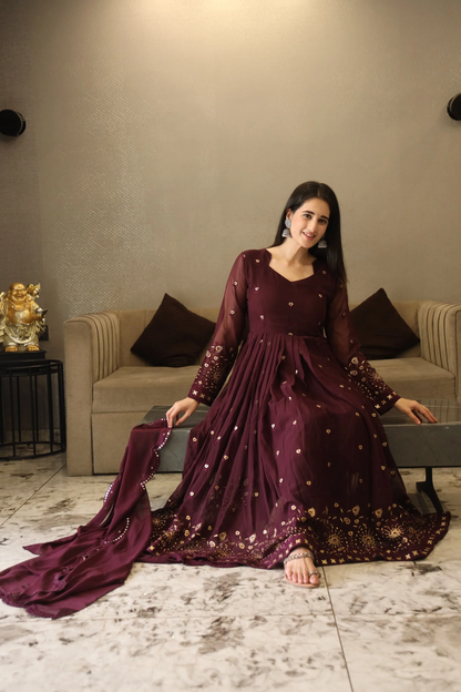 LADY'S WINE COLOURED ANARKALI SUIT SET  TD-06