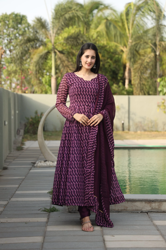 DHARANI'S WINE COLOURED ANARKALI SUIT SET TD-12