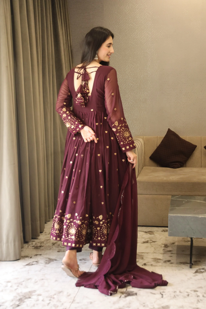 LADY'S WINE COLOURED ANARKALI SUIT SET  TD-06