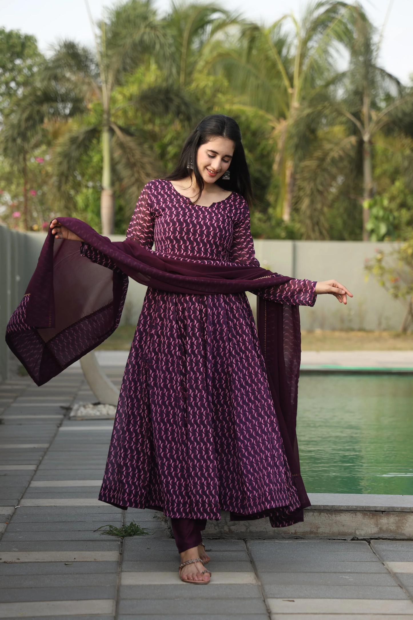 DHARANI'S WINE COLOURED ANARKALI SUIT SET TD-12