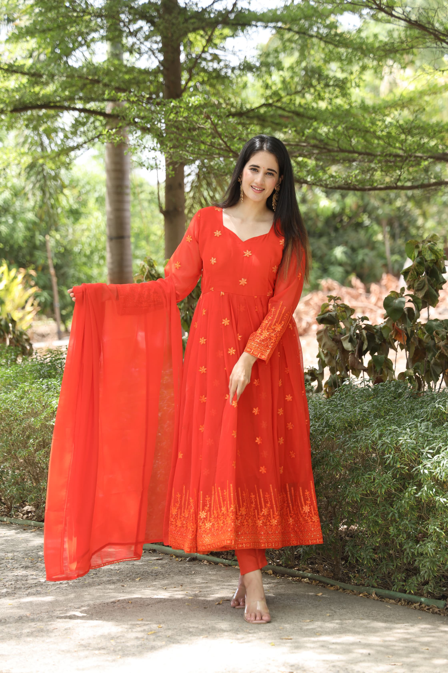 KESHVI'S ORANGE COLOURED ANARKALI SUIT SET TD-05