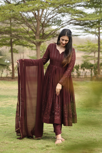 DERRY'S COFEE COLOURED ANARKALI SUIT SET TD-02