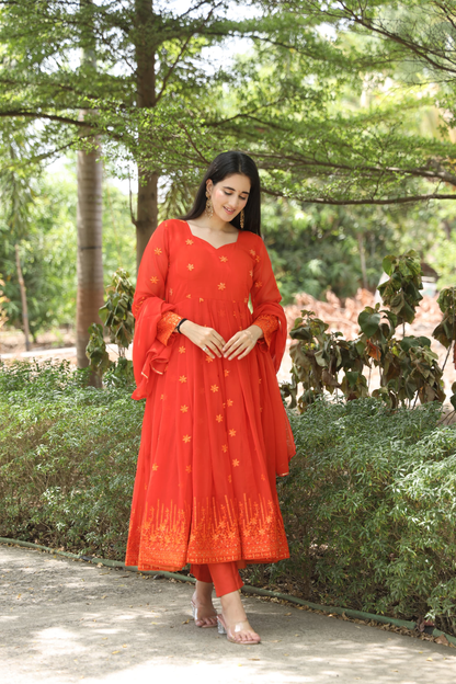 KESHVI'S ORANGE COLOURED ANARKALI SUIT SET TD-05