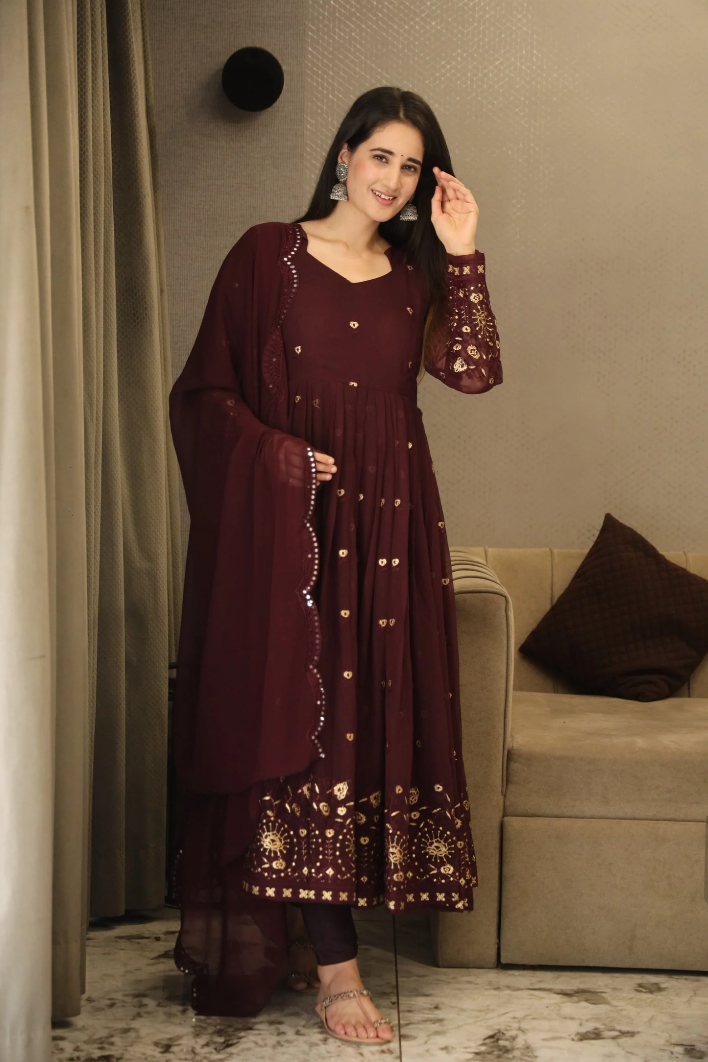 LADY'S WINE COLOURED ANARKALI SUIT SET  TD-06