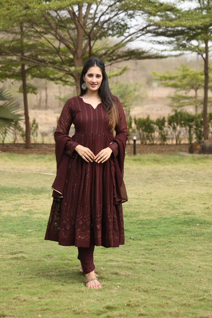 DERRY'S COFEE COLOURED ANARKALI SUIT SET TD-02