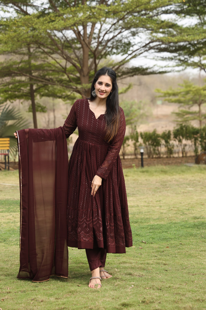 DERRY'S COFEE COLOURED ANARKALI SUIT SET TD-02