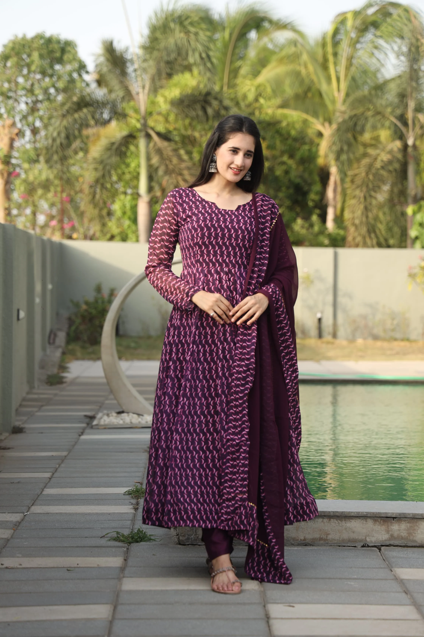 DHARANI'S WINE COLOURED ANARKALI SUIT SET TD-12