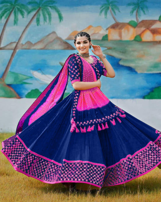 ROYAL BLUE LEHENGA CHOLI  REAL MIRROR WORK WITH DUPATTA