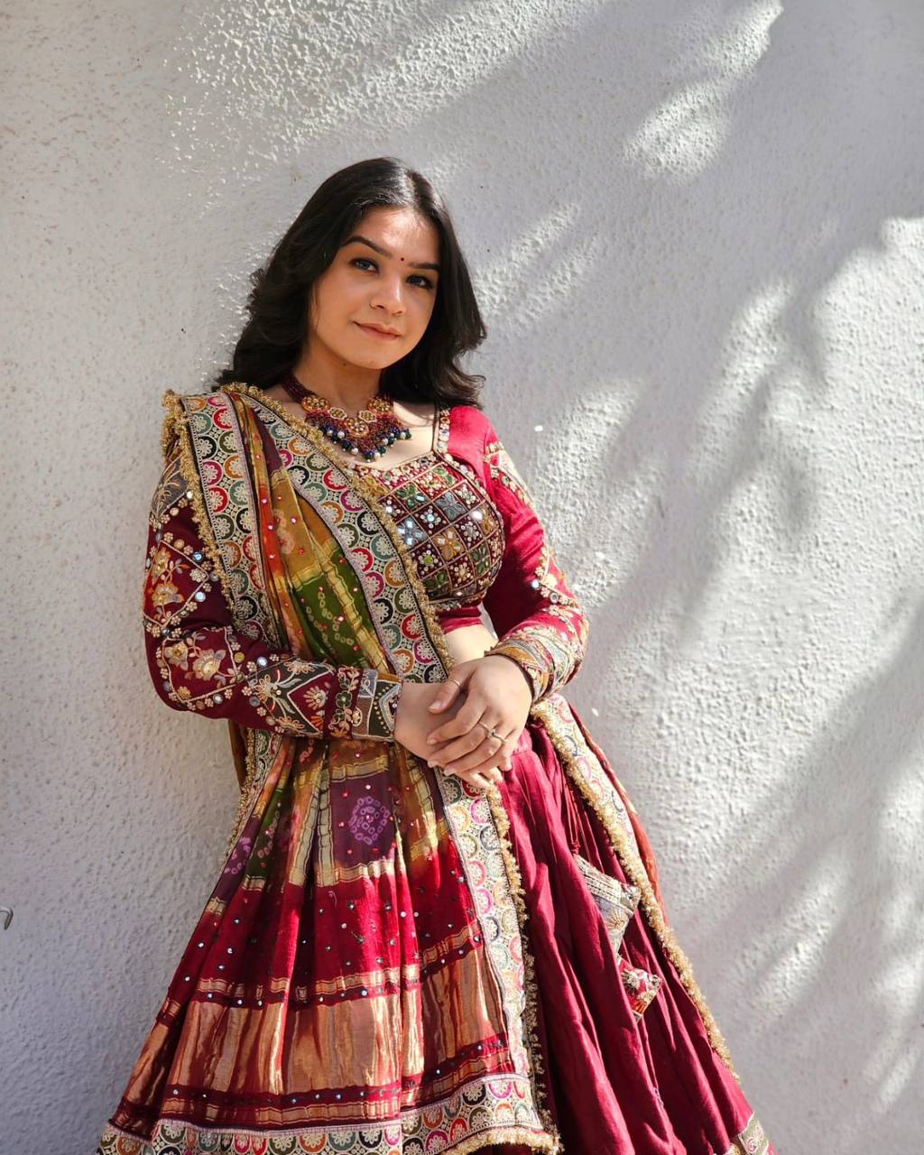 MAROON COLOR NAVRATRI SPECIAL BEAUTIFUL DESIGNER PRINTED LAHENGA CHOLI