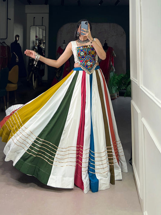Navratri Bloom Multicolor Kutchi Work Rayon Lehenga