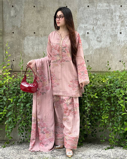 Zaisha  Blush Bloom Charm Pastel Pink Floral Elegance Suit Set