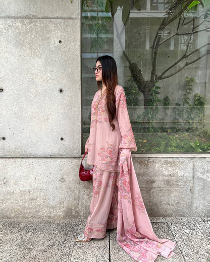 Zaisha  Blush Bloom Charm Pastel Pink Floral Elegance Suit Set