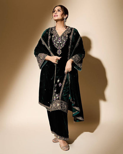 SHAZIA EMBROIDERY WORK VELVET KURTA PLAZZO SET