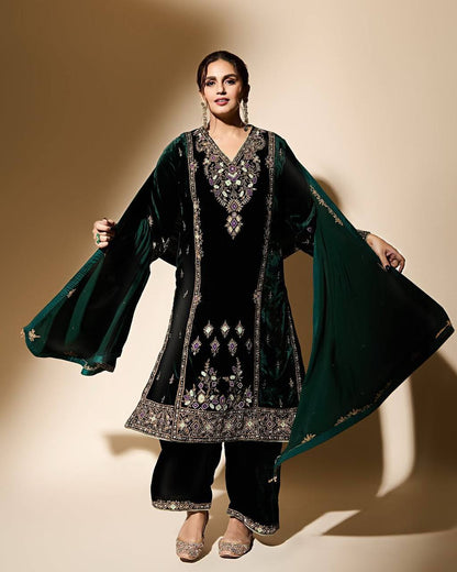 SHAZIA EMBROIDERY WORK VELVET KURTA PLAZZO SET