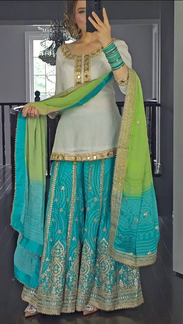 💕*Summer Special Presenting New Designer Party Wear Top Sharara Suit In Fancy Style*👌💕