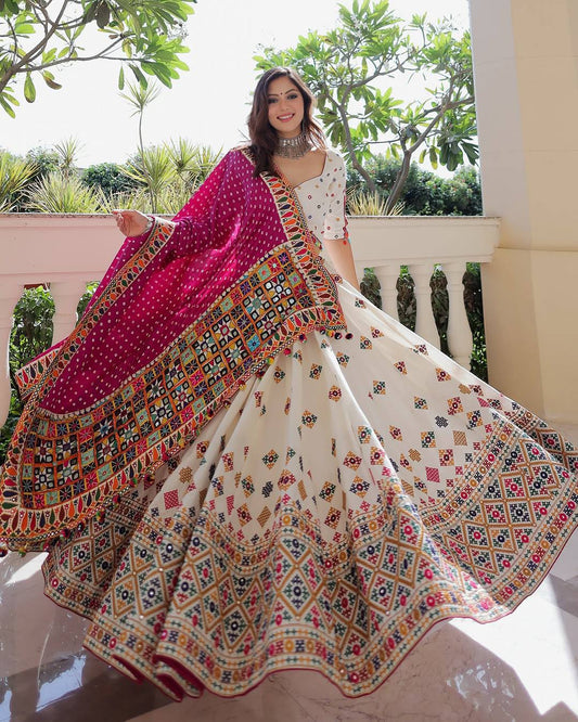 Rajvi Rasa Mirror Work Embroidery Navratri Special Lehenga Set