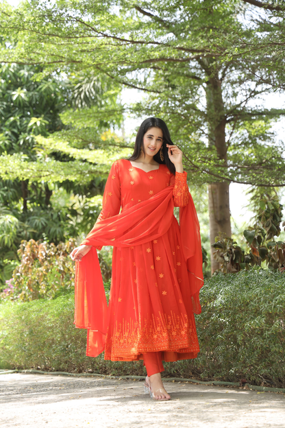 KESHVI'S ORANGE COLOURED ANARKALI SUIT SET TD-05