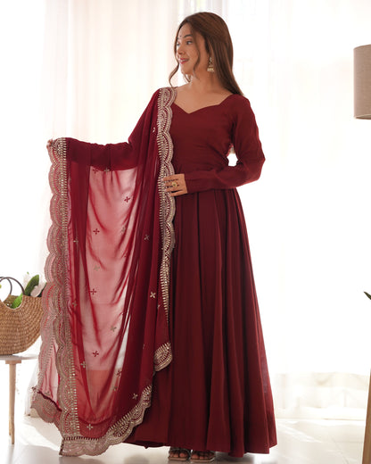 Embrace Pure Roman Silk Anarkali Suit Set with Dupatta, Pants, and Flared Design NKB-40