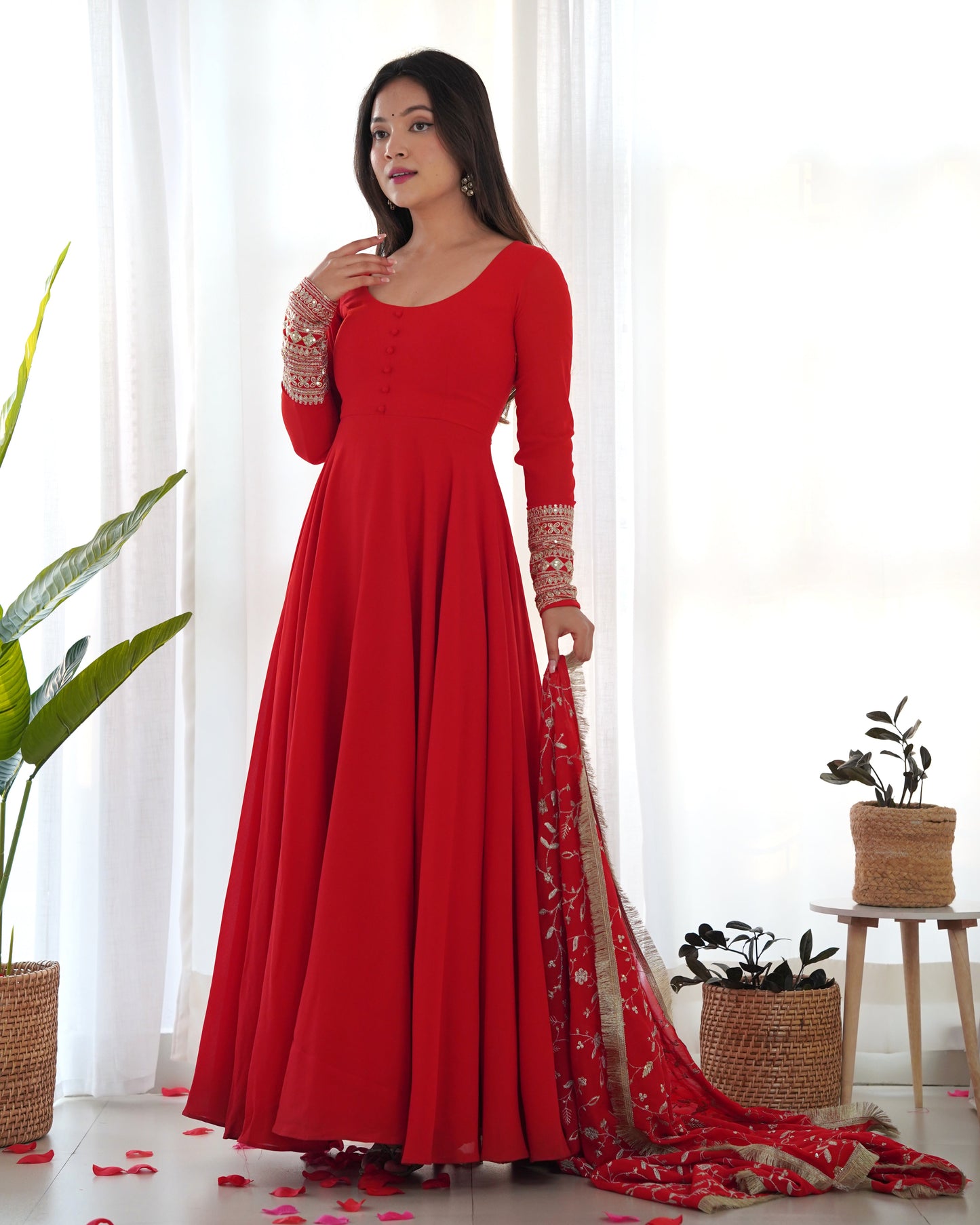 Soft Georgette Anarkali Gown With Embroidery Work Dupatta