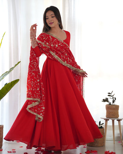 Soft Georgette Anarkali Gown With Embroidery Work Dupatta