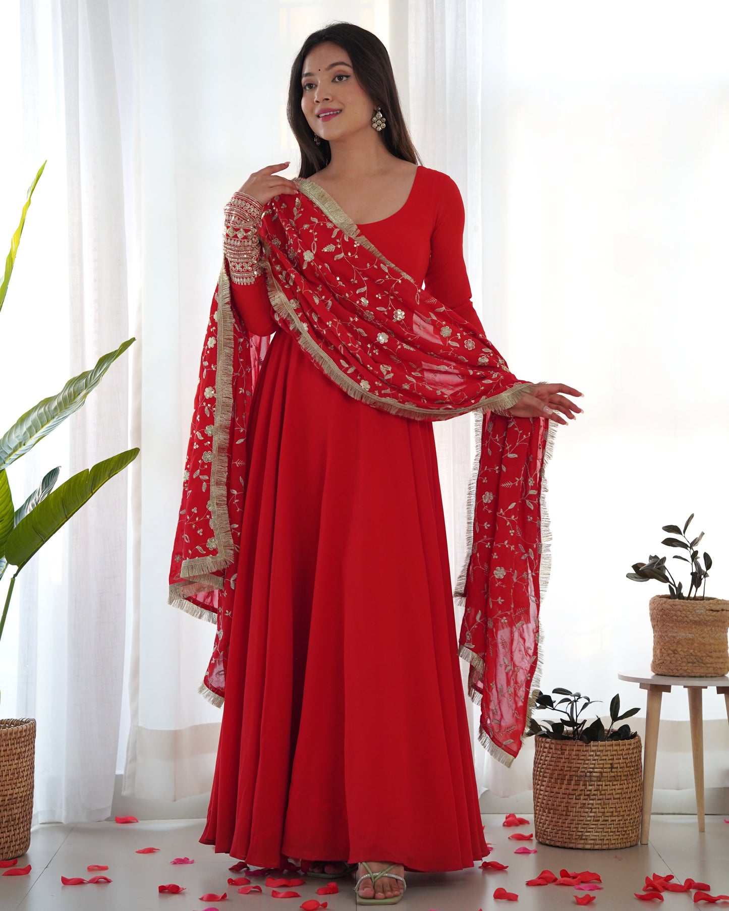 Jelina Red Color Soft Georgette With Embroidery Work Dupatta Anarkali Gown